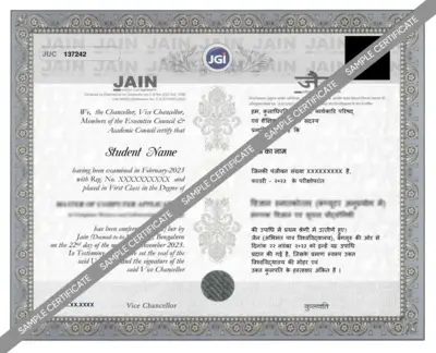 JAIN Online Degree Certificate